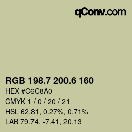 カラーコード: RGB 198.7 200.6 160 | qconv.com