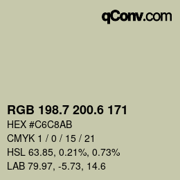 カラーコード: RGB 198.7 200.6 171 | qconv.com