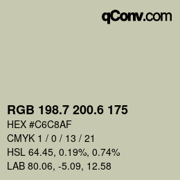 カラーコード: RGB 198.7 200.6 175 | qconv.com