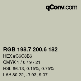 カラーコード: RGB 198.7 200.6 182 | qconv.com