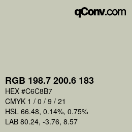 カラーコード: RGB 198.7 200.6 183 | qconv.com