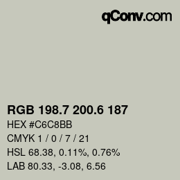 カラーコード: RGB 198.7 200.6 187 | qconv.com