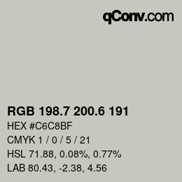 カラーコード: RGB 198.7 200.6 191 | qconv.com