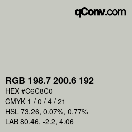 カラーコード: RGB 198.7 200.6 192 | qconv.com