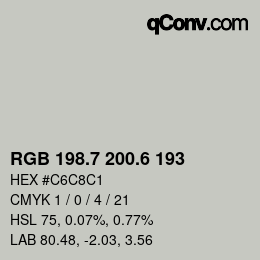 カラーコード: RGB 198.7 200.6 193 | qconv.com