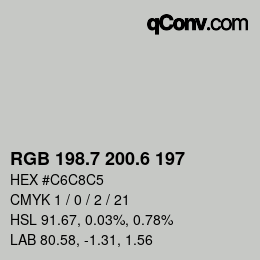 カラーコード: RGB 198.7 200.6 197 | qconv.com