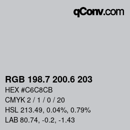 カラーコード: RGB 198.7 200.6 203 | qconv.com