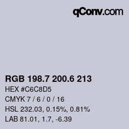 カラーコード: RGB 198.7 200.6 213 | qconv.com