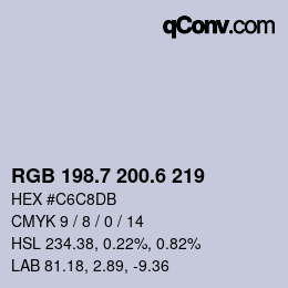 カラーコード: RGB 198.7 200.6 219 | qconv.com