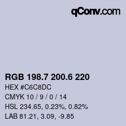 カラーコード: RGB 198.7 200.6 220 | qconv.com