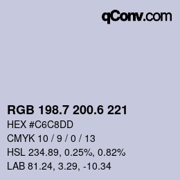 カラーコード: RGB 198.7 200.6 221 | qconv.com