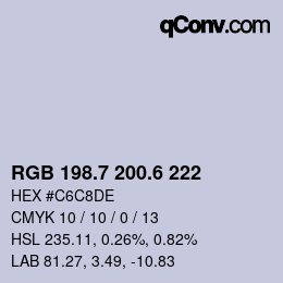 カラーコード: RGB 198.7 200.6 222 | qconv.com