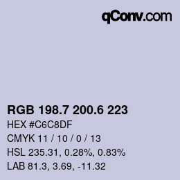 カラーコード: RGB 198.7 200.6 223 | qconv.com