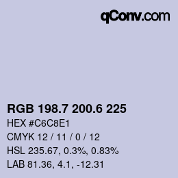 カラーコード: RGB 198.7 200.6 225 | qconv.com