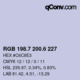 カラーコード: RGB 198.7 200.6 227 | qconv.com
