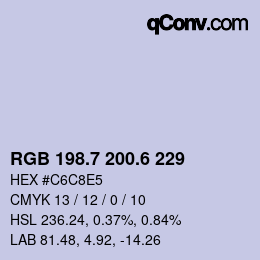 カラーコード: RGB 198.7 200.6 229 | qconv.com