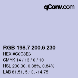 カラーコード: RGB 198.7 200.6 230 | qconv.com