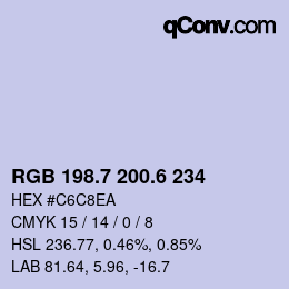 カラーコード: RGB 198.7 200.6 234 | qconv.com