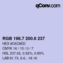 カラーコード: RGB 198.7 200.6 237 | qconv.com