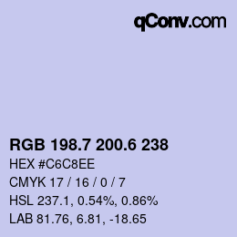 カラーコード: RGB 198.7 200.6 238 | qconv.com