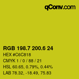 カラーコード: RGB 198.7 200.6 24 | qconv.com