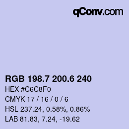 カラーコード: RGB 198.7 200.6 240 | qconv.com