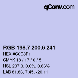 カラーコード: RGB 198.7 200.6 241 | qconv.com