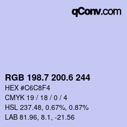 カラーコード: RGB 198.7 200.6 244 | qconv.com