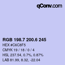 カラーコード: RGB 198.7 200.6 245 | qconv.com