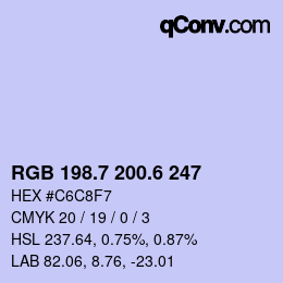 カラーコード: RGB 198.7 200.6 247 | qconv.com