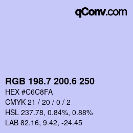 カラーコード: RGB 198.7 200.6 250 | qconv.com