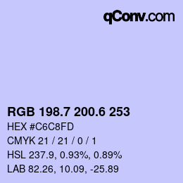カラーコード: RGB 198.7 200.6 253 | qconv.com