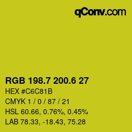 カラーコード: RGB 198.7 200.6 27 | qconv.com