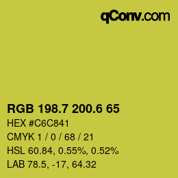カラーコード: RGB 198.7 200.6 65 | qconv.com
