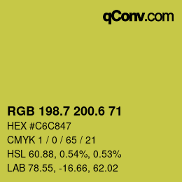 カラーコード: RGB 198.7 200.6 71 | qconv.com