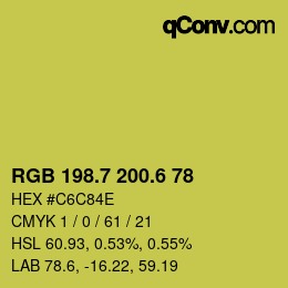 カラーコード: RGB 198.7 200.6 78 | qconv.com