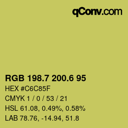 カラーコード: RGB 198.7 200.6 95 | qconv.com