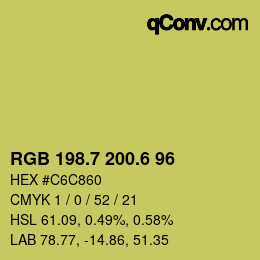 カラーコード: RGB 198.7 200.6 96 | qconv.com