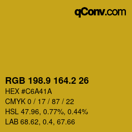 カラーコード: RGB 198.9 164.2 26 | qconv.com