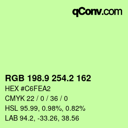 カラーコード: RGB 198.9 254.2 162 | qconv.com