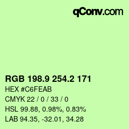 カラーコード: RGB 198.9 254.2 171 | qconv.com