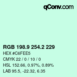 カラーコード: RGB 198.9 254.2 229 | qconv.com