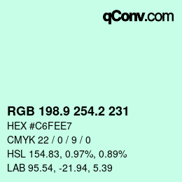 カラーコード: RGB 198.9 254.2 231 | qconv.com