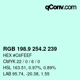 Color code: RGB 198.9 254.2 239 | qconv.com