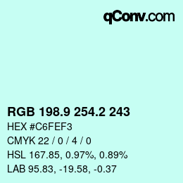 カラーコード: RGB 198.9 254.2 243 | qconv.com