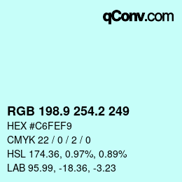 Color code: RGB 198.9 254.2 249 | qconv.com