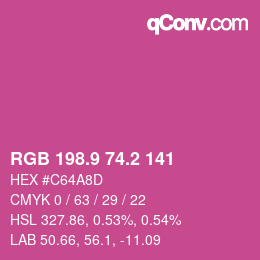 カラーコード: RGB 198.9 74.2 141 | qconv.com