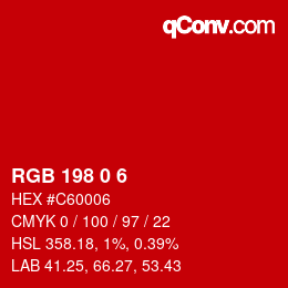 Color code: RGB 198 0 6 | qconv.com