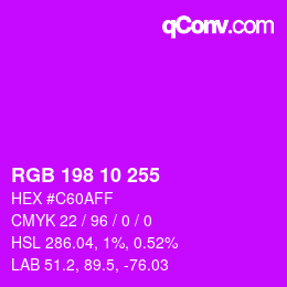 颜色代码: RGB 198 10 255 | qconv.com
