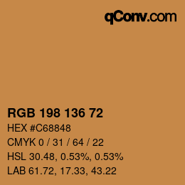 Color code: RGB 198 136 72 | qconv.com